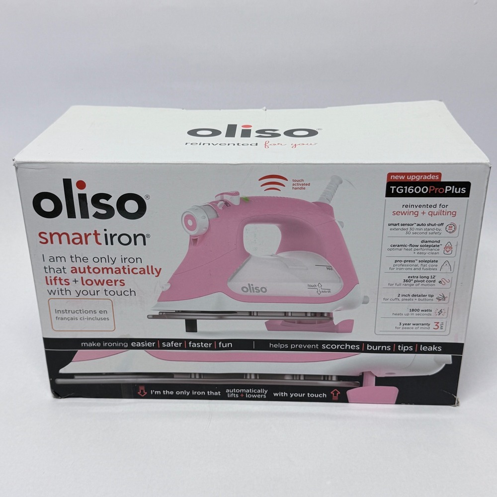 Oliso TG1600 ProPlus SmartIron Pink 1800W iTouch Auto-Lift Sewing Quilting Iron